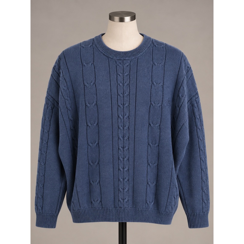 IZOD Blue Cable Knit Cotton Crewneck Sweater Size 1X